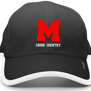 Black and white Manual Cross Country unstructured hat Pacific 410L with a red "m" and the words "cross country" on the front.