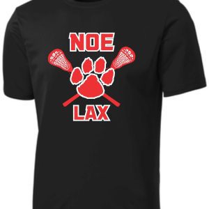 Black t-shirt with red NOE LAX logo.