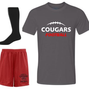 Cougar Football uniform set: shirt, shorts, socks.