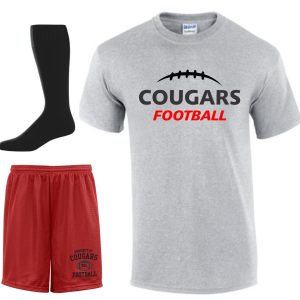 Cougar football uniform with socks and shorts.