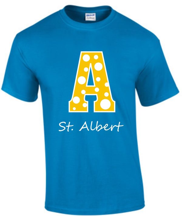 Blue t-shirt with yellow A and St. Albert text.