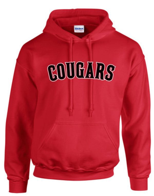 Red Cougars hoodie with black lettering.