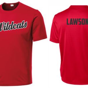 2023 Waggener Baseball Moisture wicking t ST350 sports jersey with "wildcats" on the front and "lawson" on the back in white lettering.