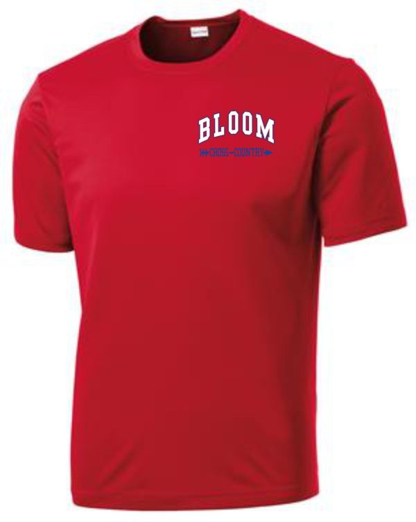 Red Bloom cross country t-shirt.