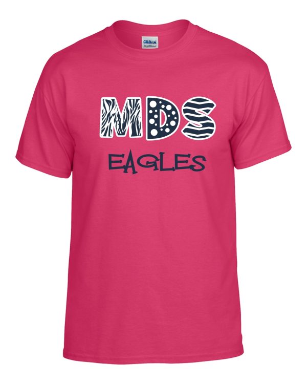 Meredith-Dunn Heliconia Pink Ladies MDS Tshirt G200L with the text "mds eagles" in bold, stylized white and black lettering.