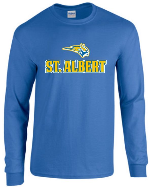 Blue long-sleeve shirt with St. Albert logo.