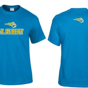 St. Albert T-shirt with mascot logo.