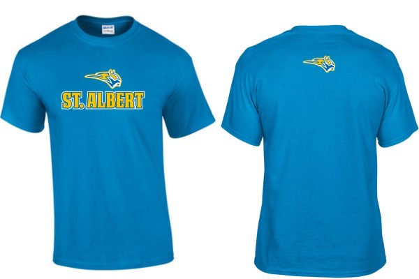 St. Albert T-shirt with mascot logo.