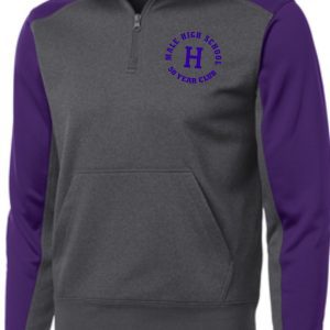 Gray and purple Male High School hoodie.