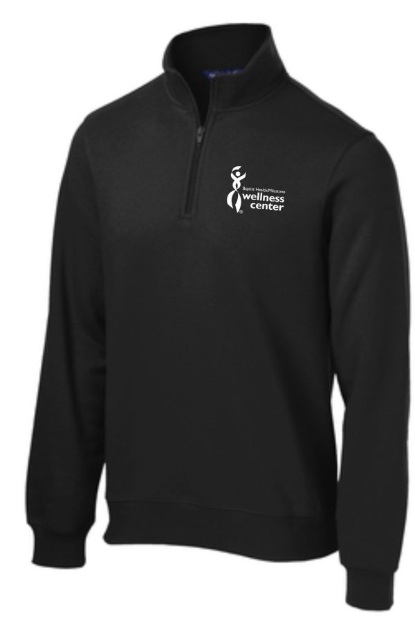 Black quarter zip sweatshirt with logo.