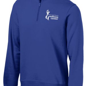 Blue long-sleeved sweatshirt with logo.