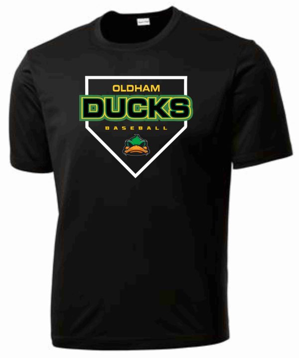 Black t-shirt with Oldham Ducks logo.