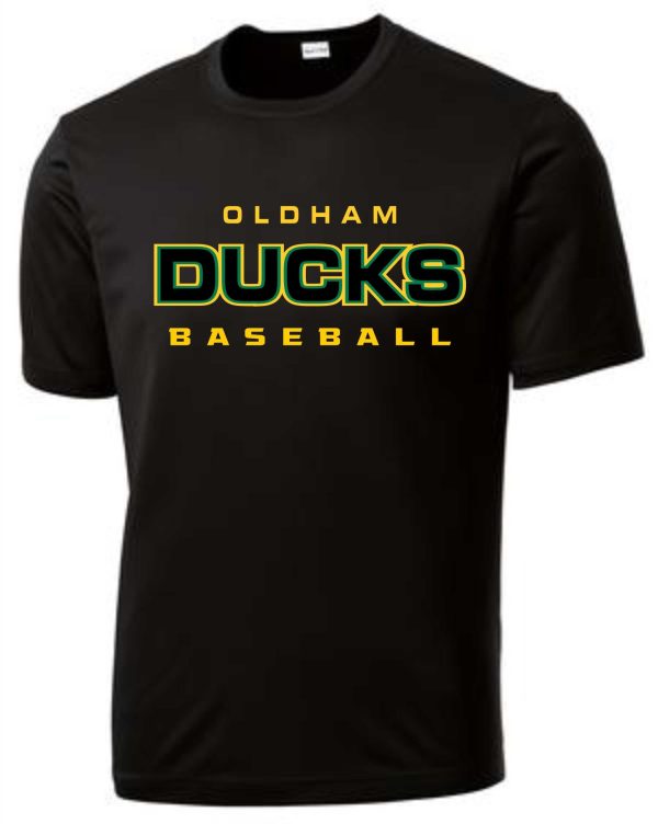 Black Oldham Ducks baseball t-shirt.