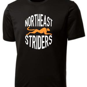 Black t-shirt with Northeast Striders logo.