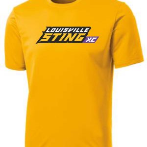 Yellow t-shirt with Louisville Sting XC logo.