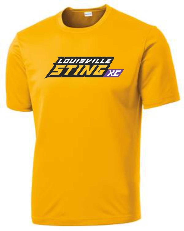 Yellow t-shirt with Louisville Sting XC logo.