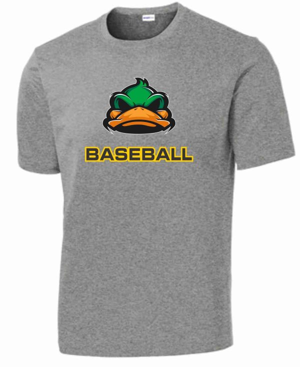 Gray baseball t-shirt with duck mascot.