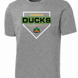 Grey t-shirt with Oldham Ducks logo.