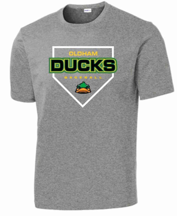 Grey t-shirt with Oldham Ducks logo.