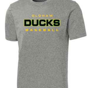 Gray t-shirt with Oldham Ducks baseball logo.