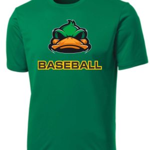 Green baseball jersey with duck logo.