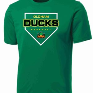 Green t-shirt with Oldham Ducks logo.