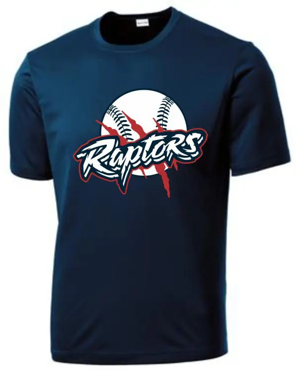 Navy blue t-shirt with baseball logo.