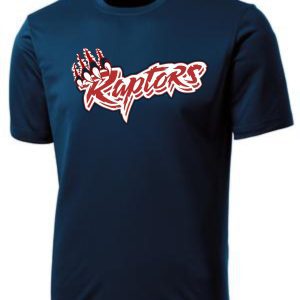 Navy blue t-shirt with "Raptors" logo.