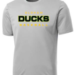 Grey t-shirt with Oldham Ducks baseball logo.