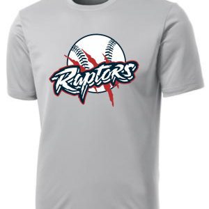 Grey t-shirt with Raptors baseball logo.