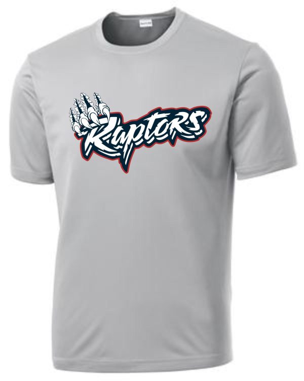 Gray T-shirt with Raptors logo.