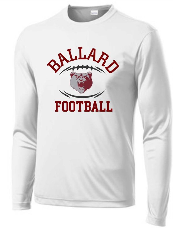 Ballard Football L/S moisture wicking T-shirt with "ballard football" text and a bear mascot logo on the chest.