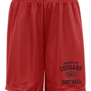 Red Cougars football mesh shorts.