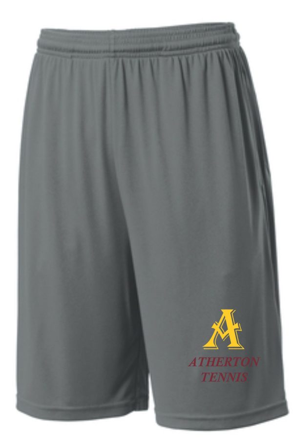 Grey athletic shorts with "Atherton Tennis" logo.