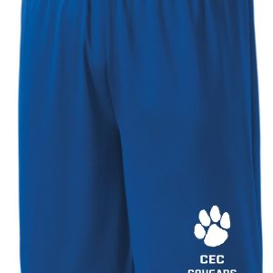 CEC Track Royal shorts ST355/YST355 with "cec cougars track" and a paw print logo on the left leg.