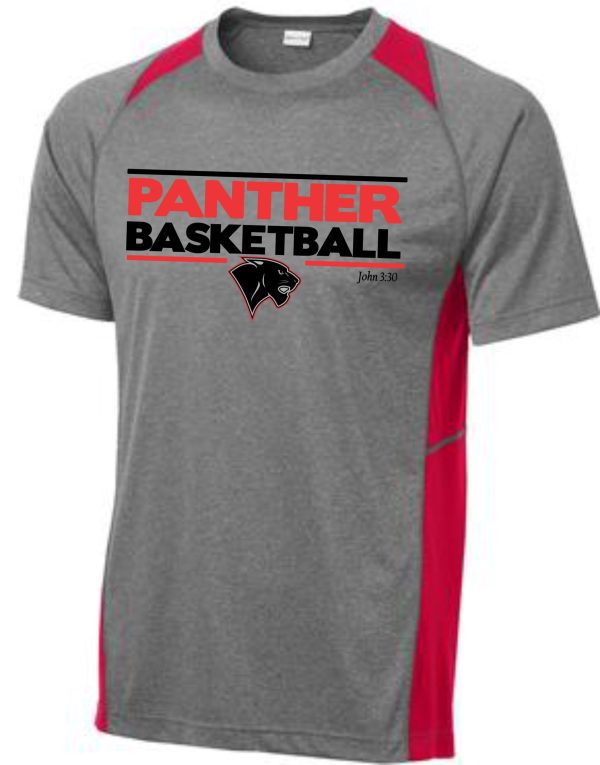 Heart For Christ Basketball Colorblock T ST361 with "panther basketball" logo and a panther graphic on the front.