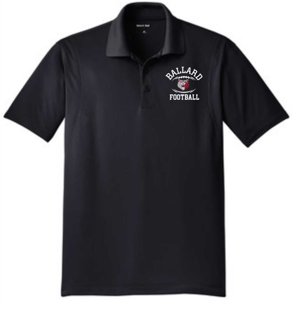 Ballard Football Mens Sport Wick embroidered polo ST650 with team name in white and red.