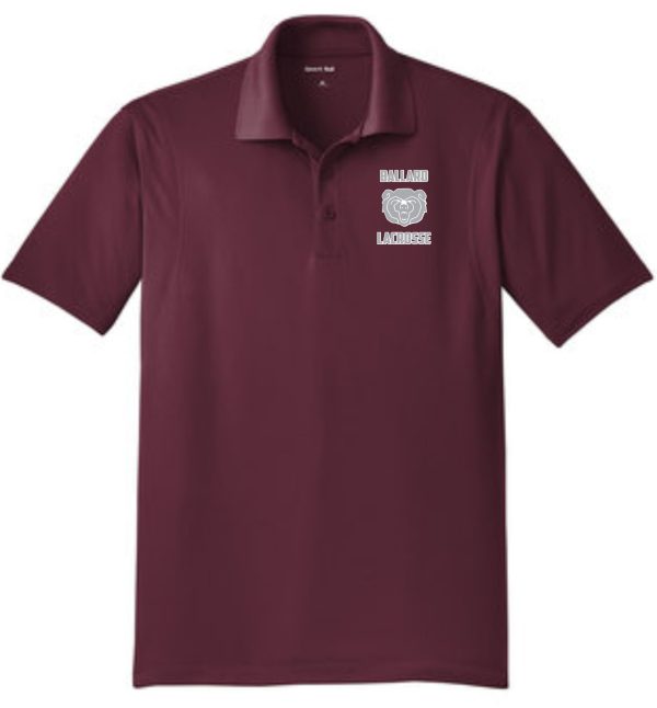 Maroon polo shirt with a logo on the left side that reads "Ballard Lacrosse"
Product Name: Ballard Lacrosse Mens Sport Wick embroidered polo ST650