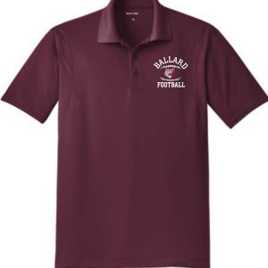 Maroon Ballard Football Mens Sport Wick embroidered polo ST650 with "ballard football" logo on the left chest, laid flat on a white background.