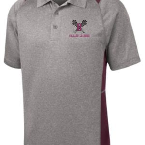 Gray and burgundy Ballard Lacrosse Mens Heather Contender polo ST665 with a logo featuring crossed lacrosse sticks on the left chest.