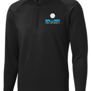 Black Ballard Volleyball Mens 1/2 zip pullover ST850 with "ballard volleyball" logo embroidered on the left chest.