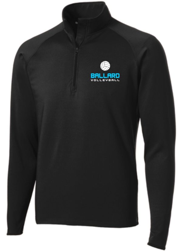 Black Ballard Volleyball Mens 1/2 zip pullover ST850 with "ballard volleyball" logo embroidered on the left chest.