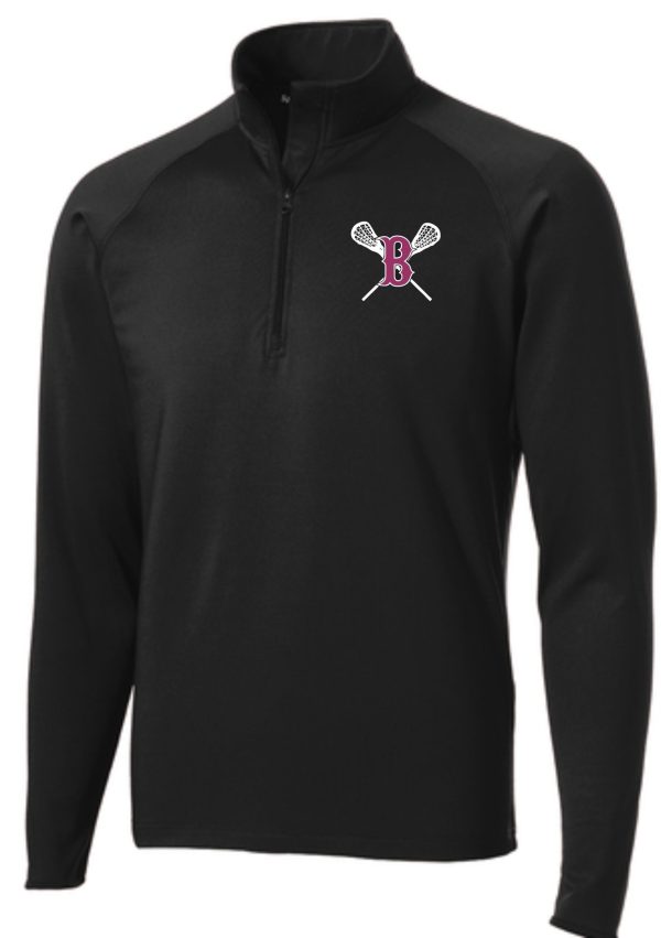 Ballard LAX Mens 1/2 zip pullover ST850 jacket with a white logo featuring a letter "b" and crossed lacrosse sticks on the left chest area.