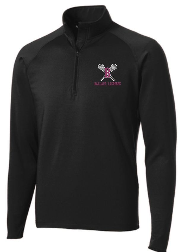 Black Ballard Lacrosse Mens 1/2 zip pullover ST850 with a "ballard lacrosse" logo on the left chest.