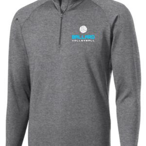 Gray half-zip pullover Ballard Volleyball Charcoal Gray Mens 1/2 zip  pullover ST850 with "ballard volleyball" logo on the left chest.