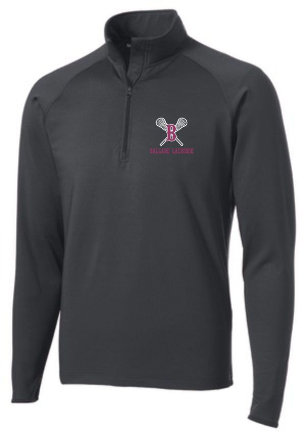 Gray Ballard Lacrosse Mens 1/2 zip pullover ST850 with a stylized 'b' logo on the left chest.