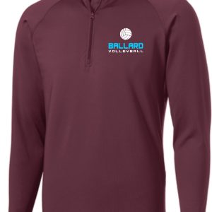 Ballard Volleyball Maroon Mens 1/2 zip pullover ST850 with "ballard volleyball" logo on the upper left chest.