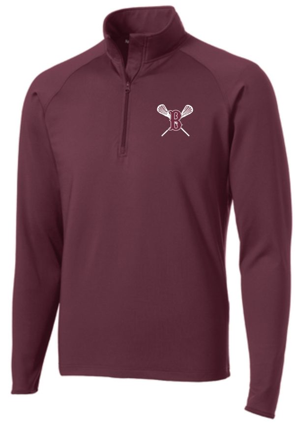 Ballard LAX Mens 1/2 zip pullover ST850 with a white logo featuring crossed baseball bats and a letter b on the left chest area.