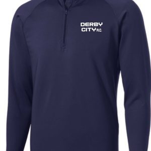 Navy blue Derby City AC Mens 1/2 zip pullover ST850 with "derby city ac" logo on the left chest.