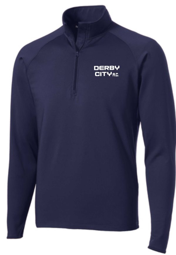 Navy blue Derby City AC Mens 1/2 zip pullover ST850 with "derby city ac" logo on the left chest.